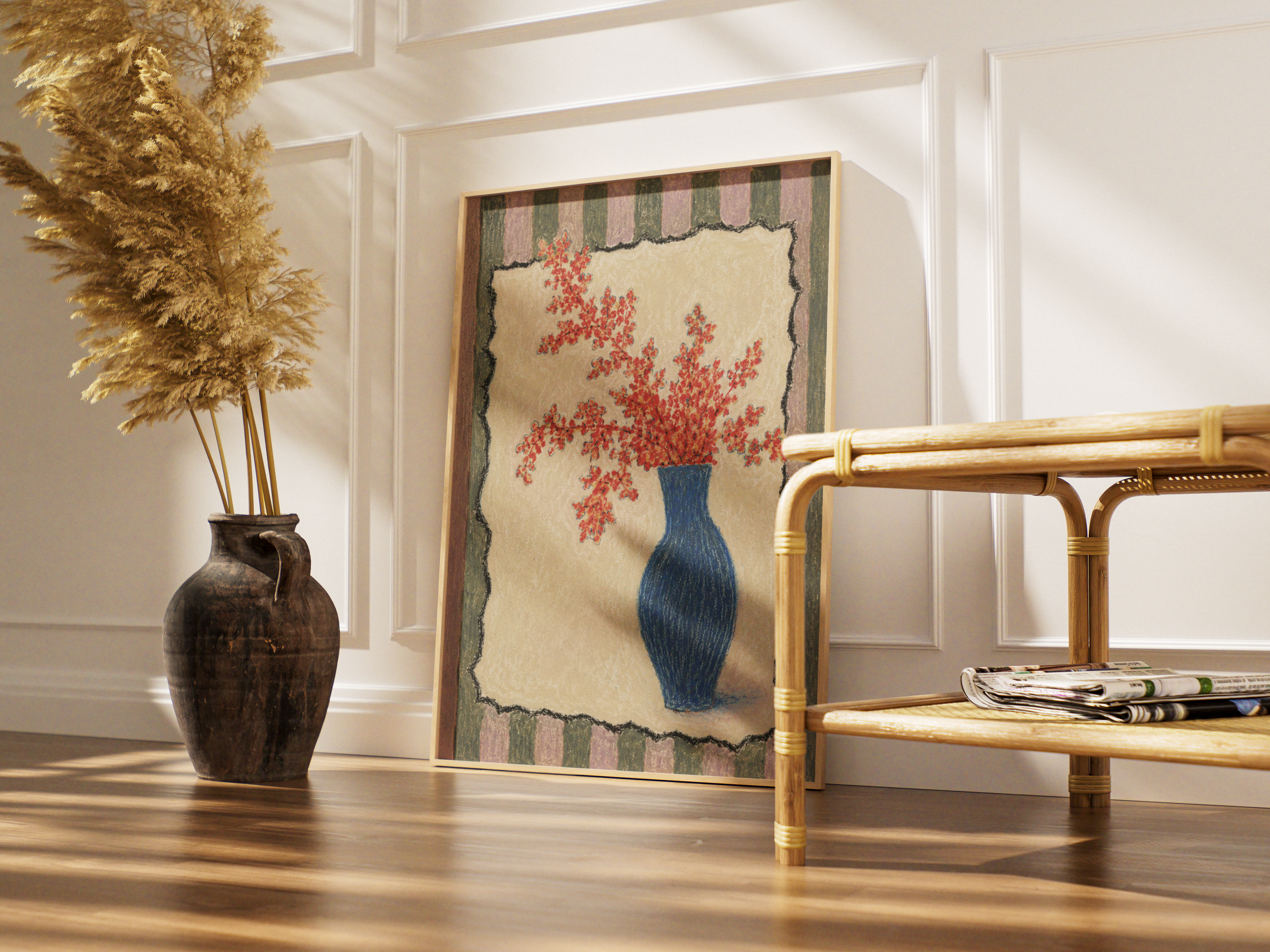 Red Flowers in a Blue Vase