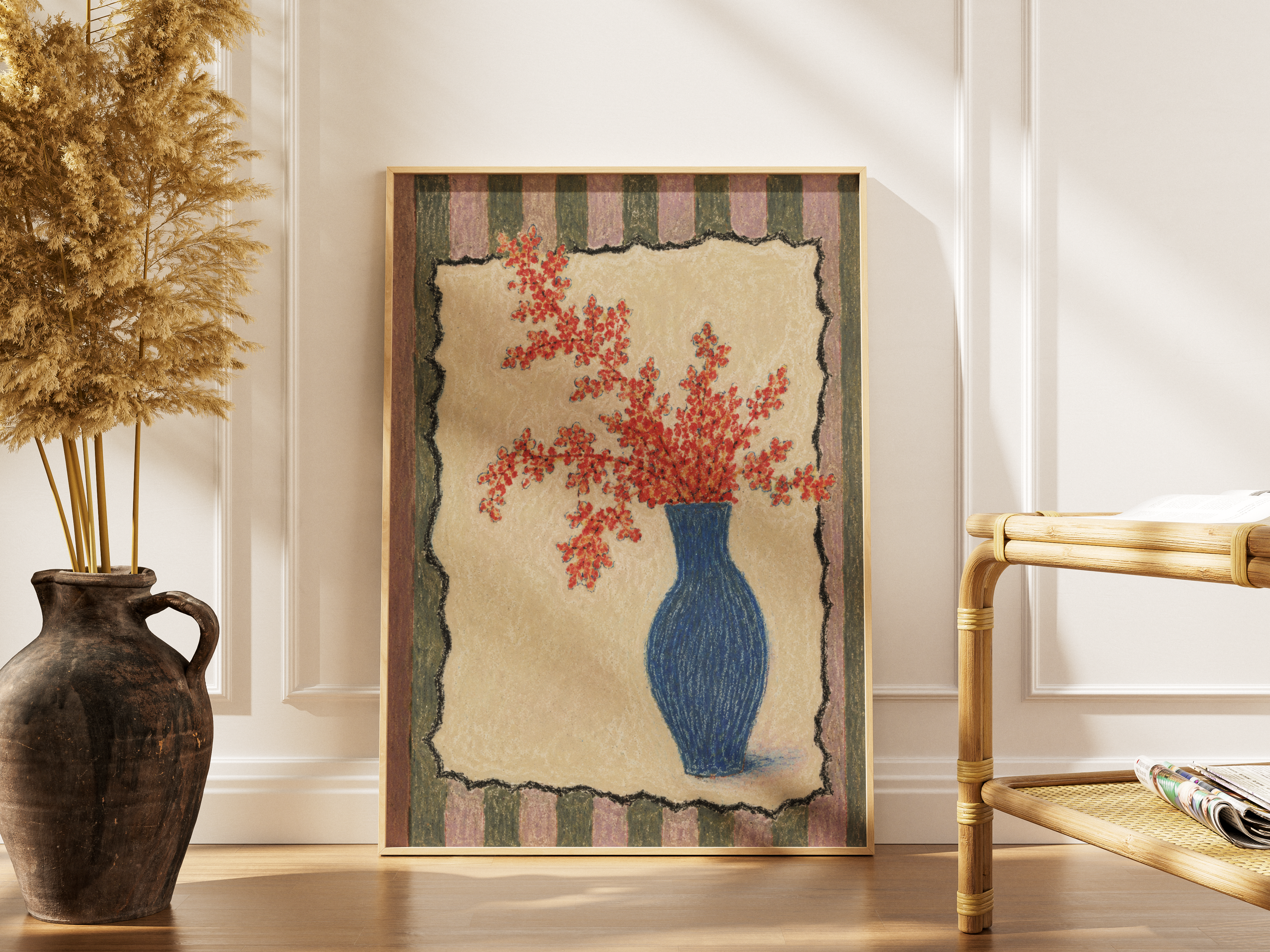 Red Flowers in a Blue Vase