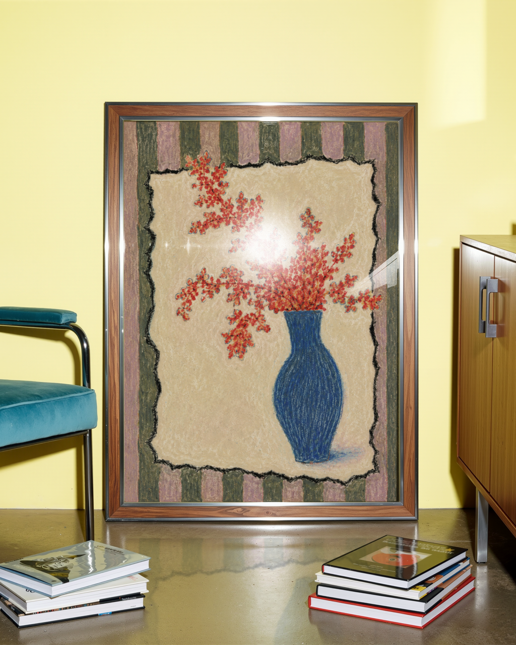 Red Flowers in a Blue Vase