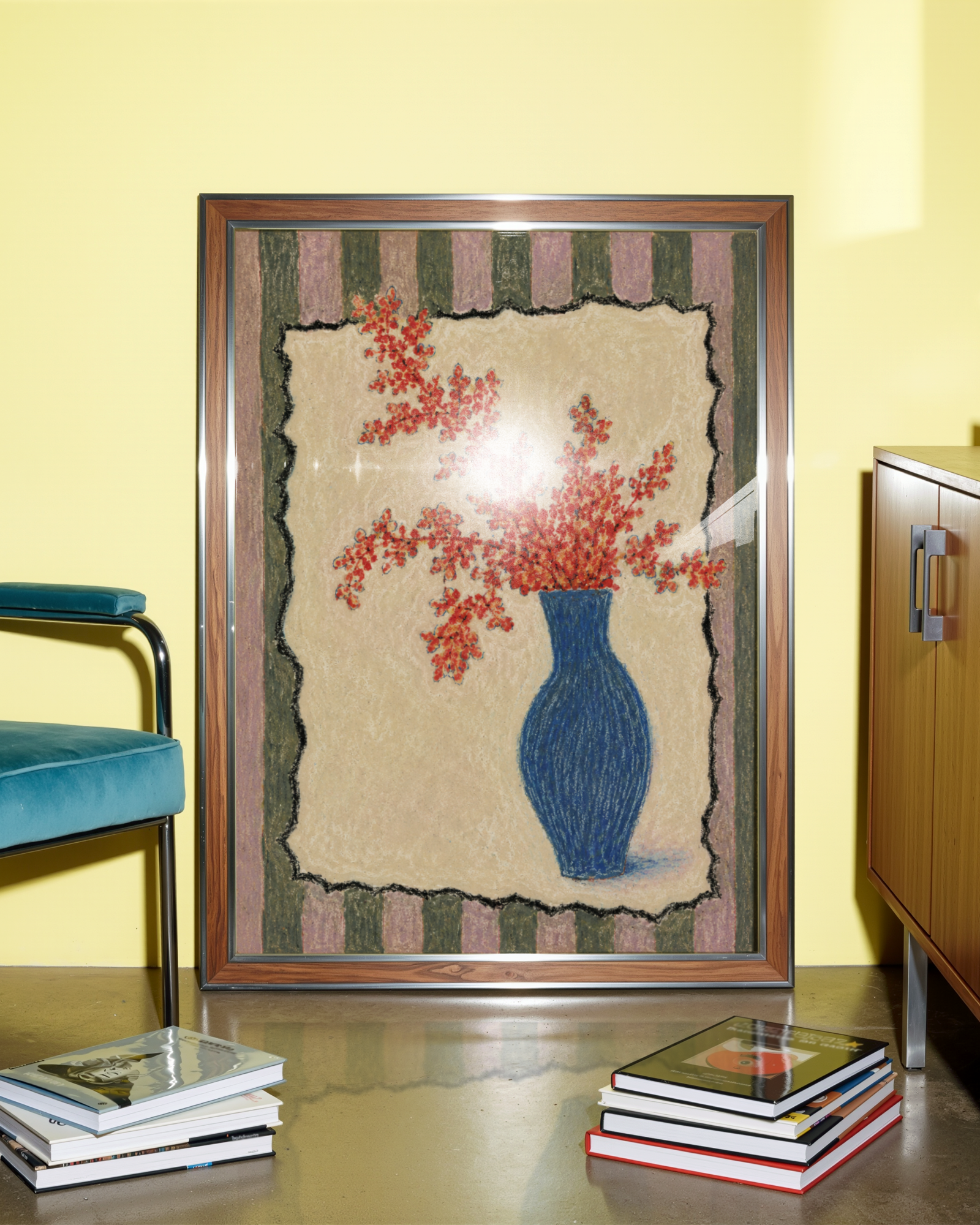 Red Flowers in a Blue Vase