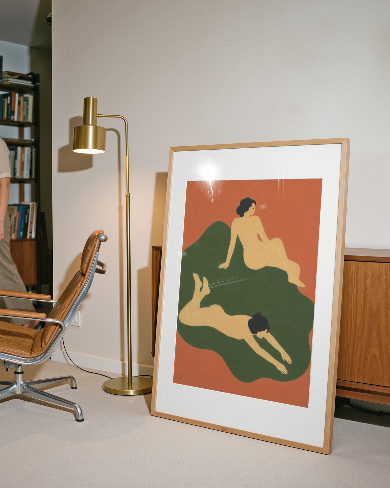 Two Women on Green Print