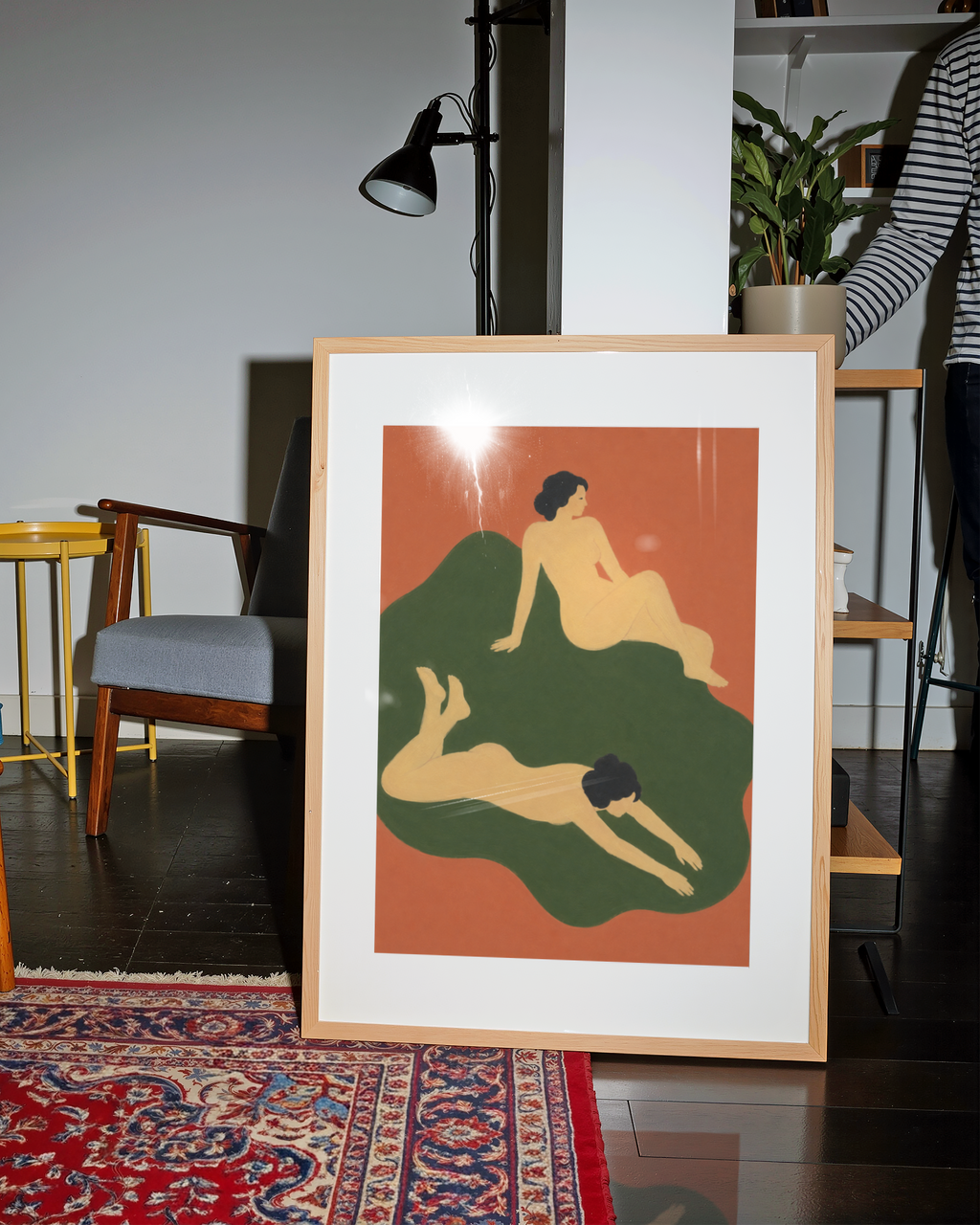 Two Women on Green Print