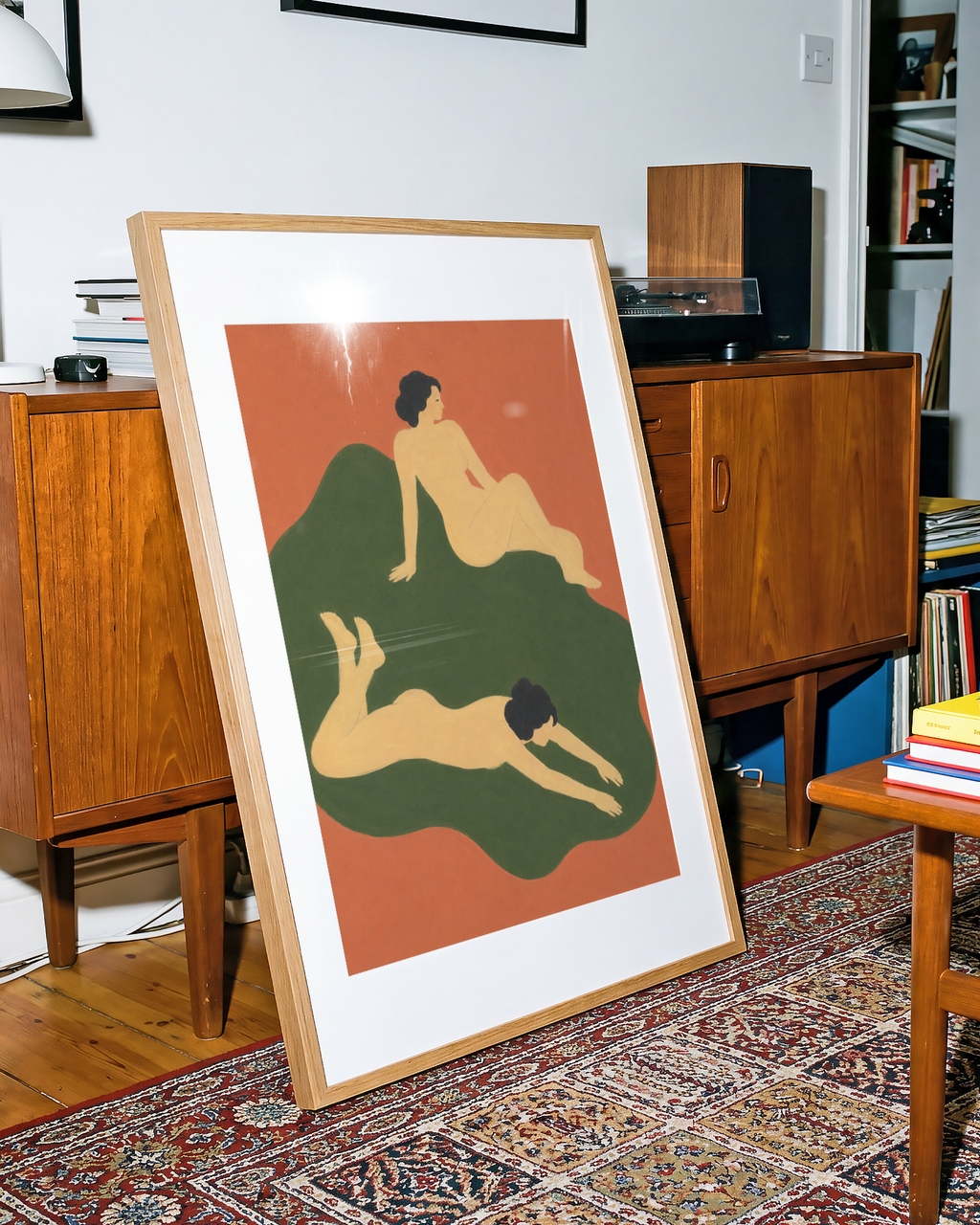 Two Women on Green Print