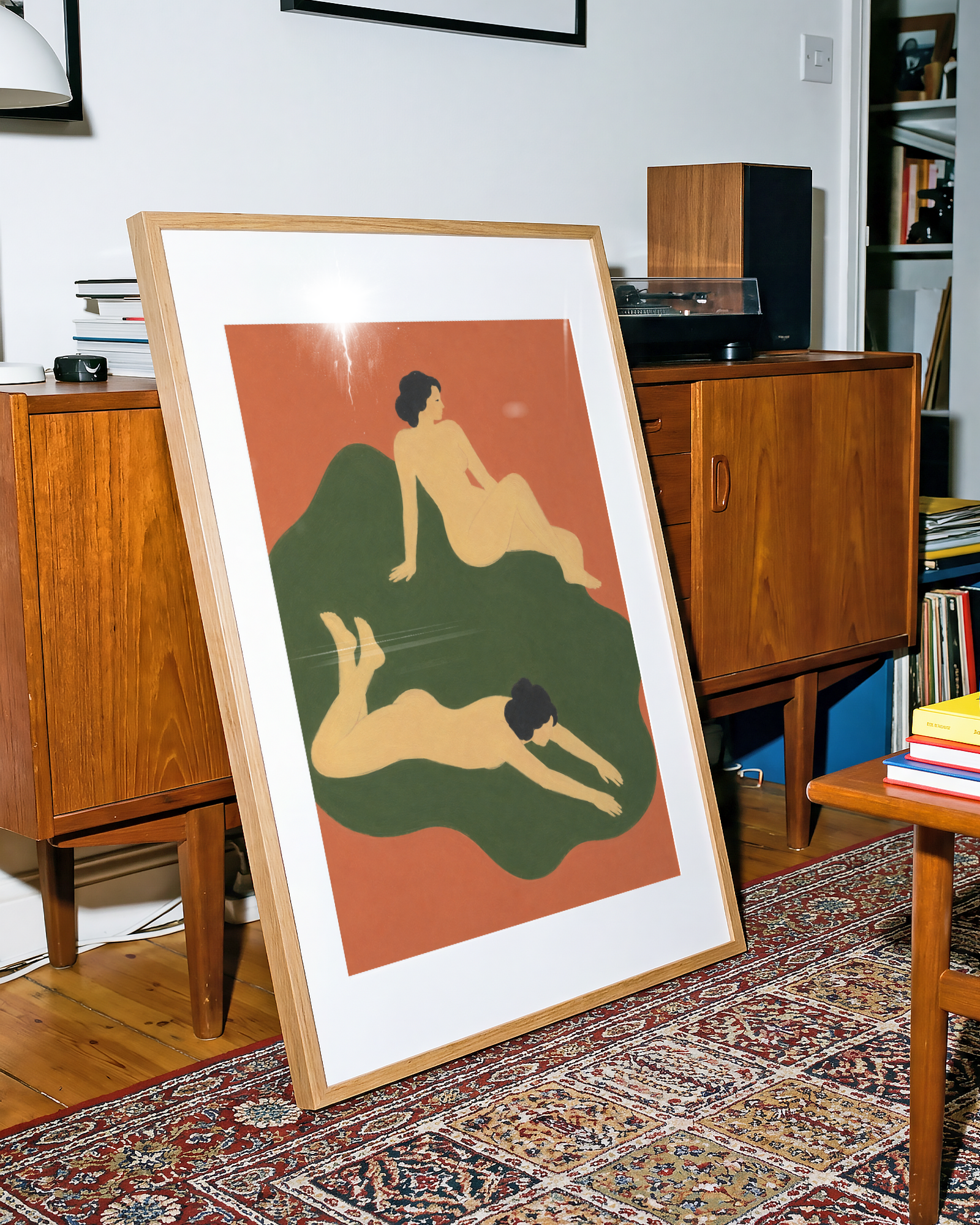 Two Women on Green Print