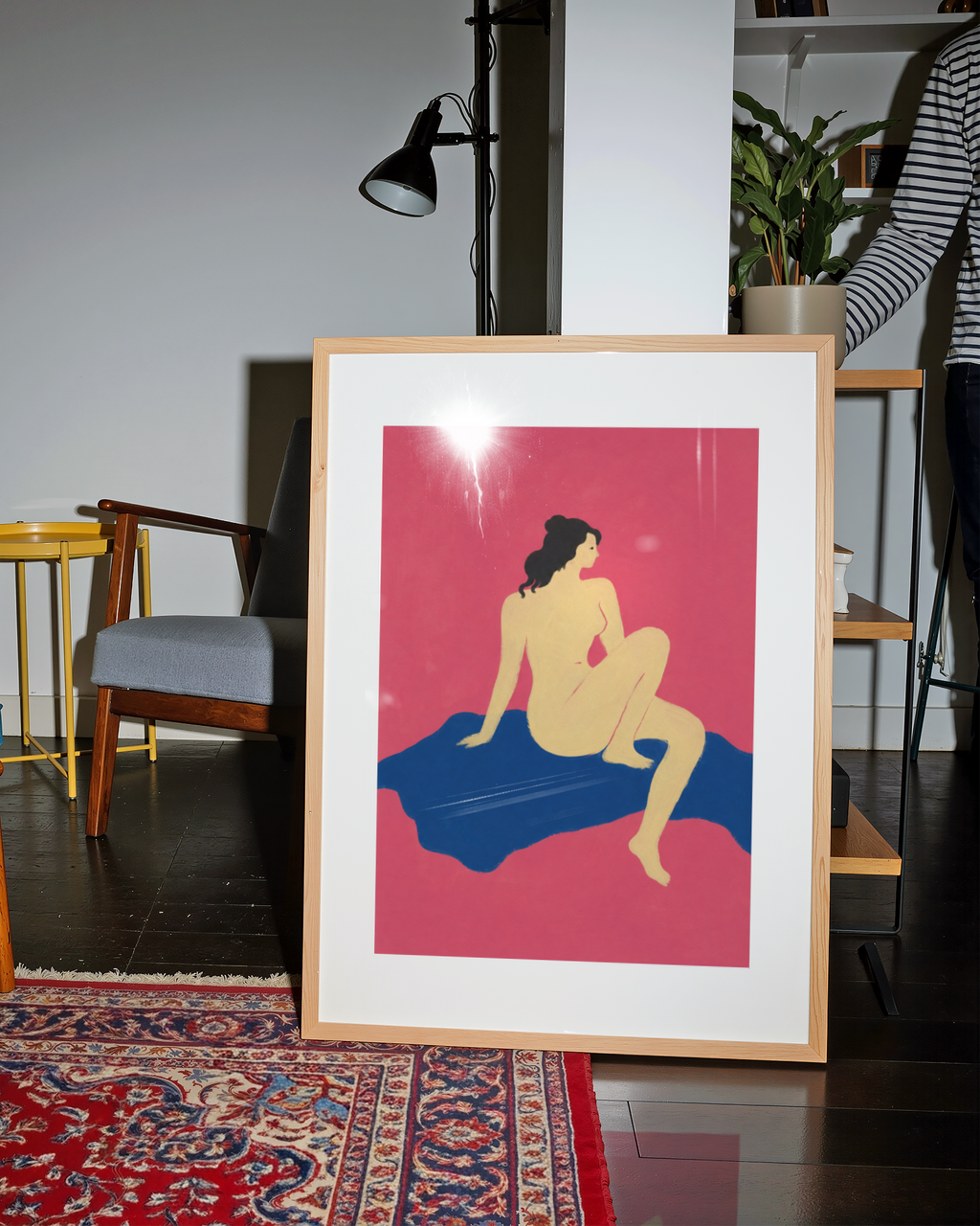 Seated Woman in Pink Print