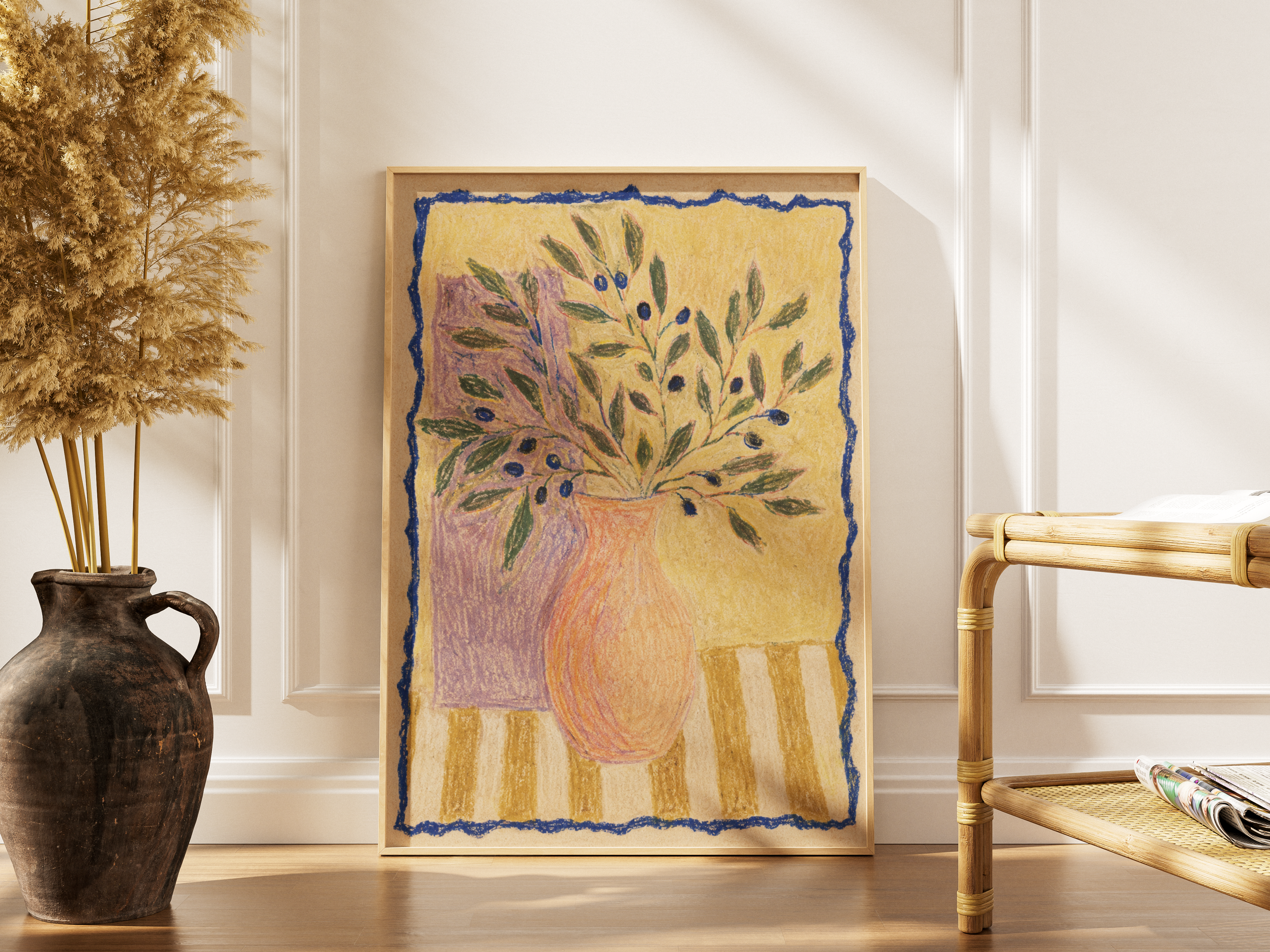 Olive Branches in a Peach Vase Print