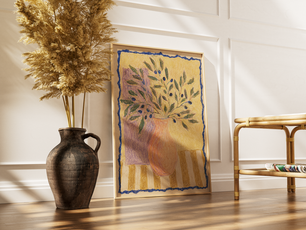 Olive Branches in a Peach Vase Print