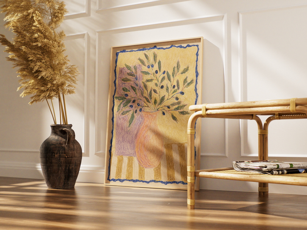 Olive Branches in a Peach Vase Print