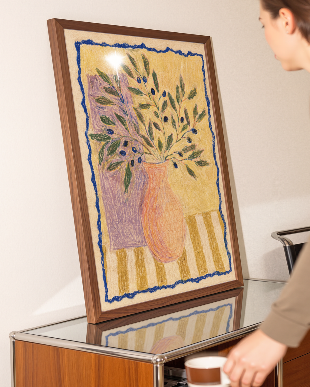 Olive Branches in a Peach Vase Print