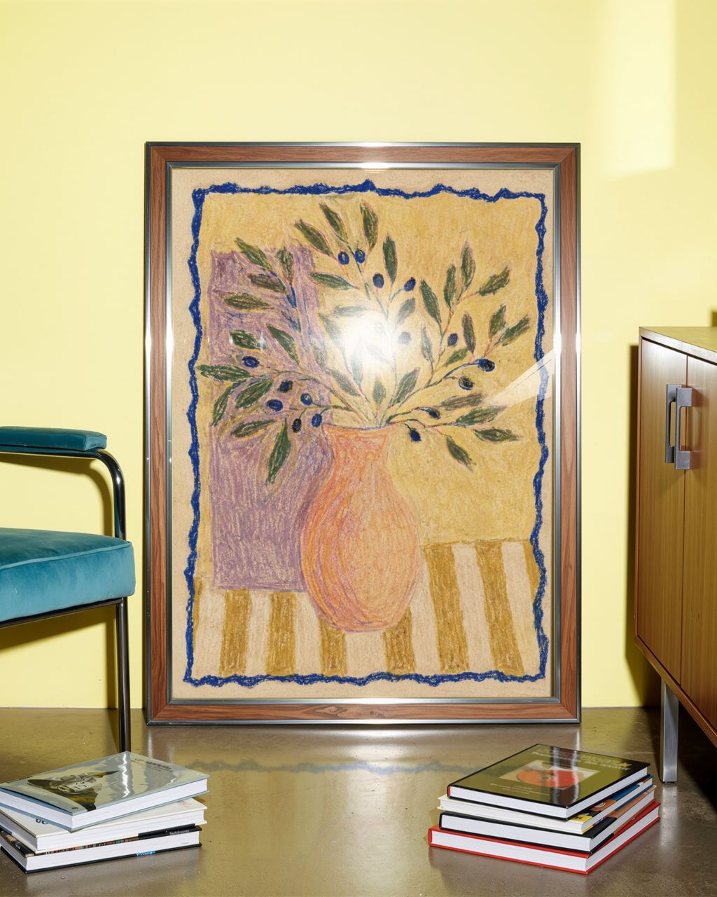 Olive Branches in a Peach Vase Print