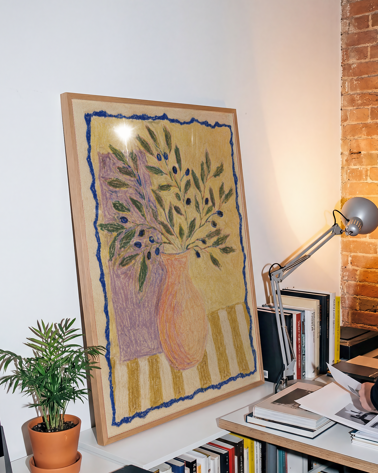 Olive Branches in a Peach Vase Print